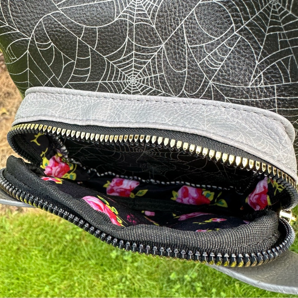 Betsey Johnson Halloween Vampire Cat Mini Backpack Purse Spiderweb / Floral - Picture 6 of 6